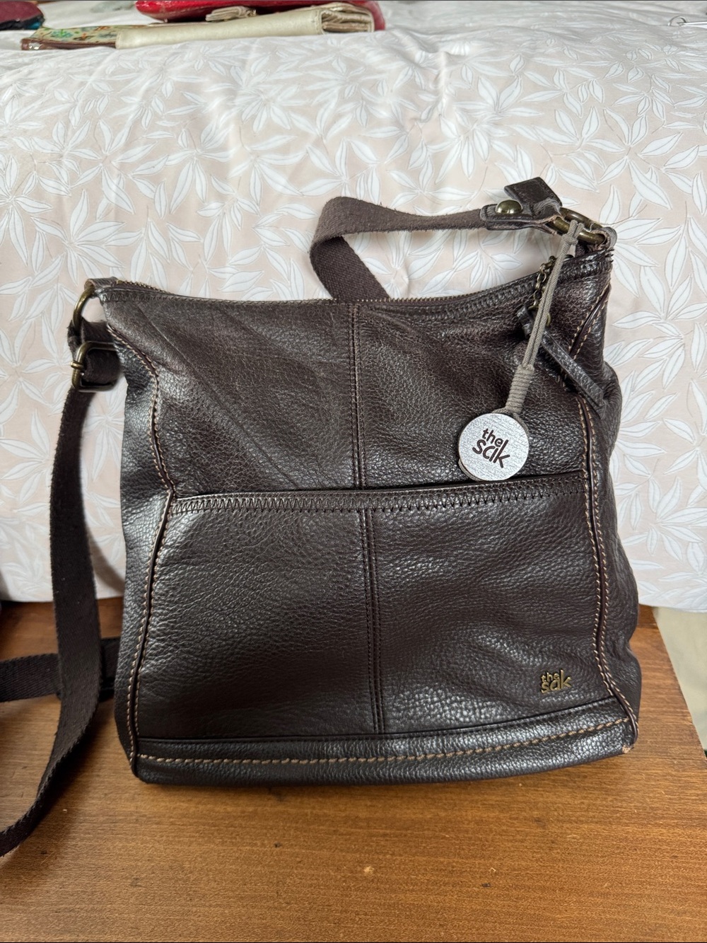 The Sak Dark Brown Pebbled Leather Shoulder Bag